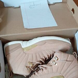 Jordan Women's Beige Sneakers with Gold Accents
